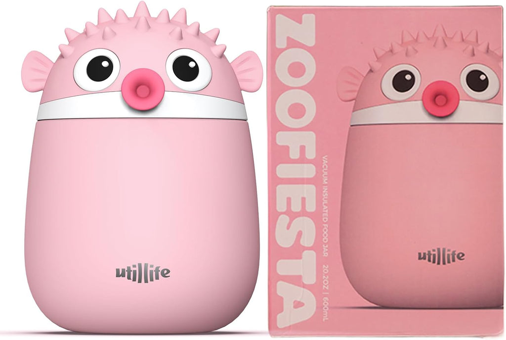 Zoofiesta Kids Insulated Food Jar - Pufferfish - Vacuum Thermos for Hot & Cold Meals