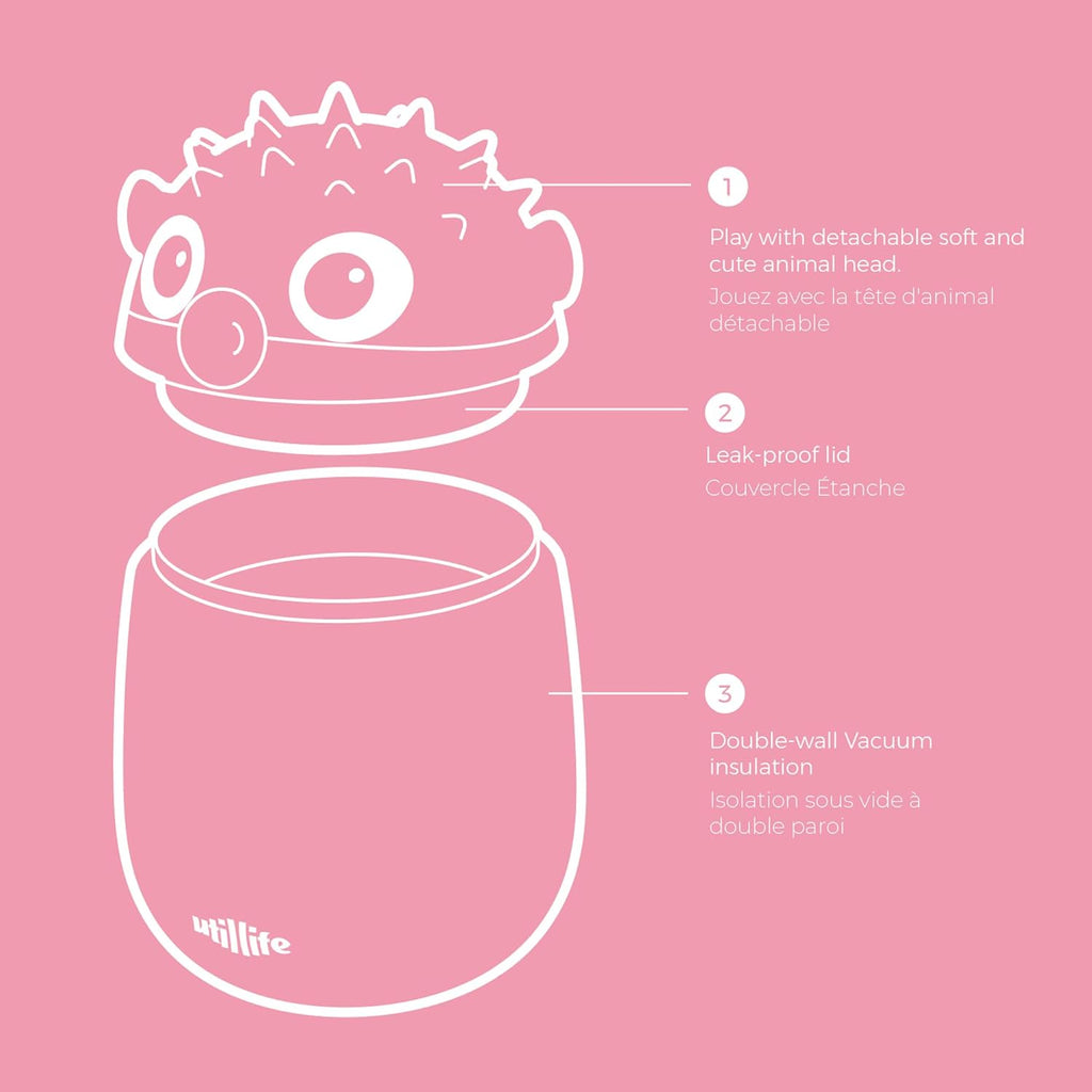 Zoofiesta Kids Insulated Food Jar - Pufferfish - Vacuum Thermos for Hot & Cold Meals