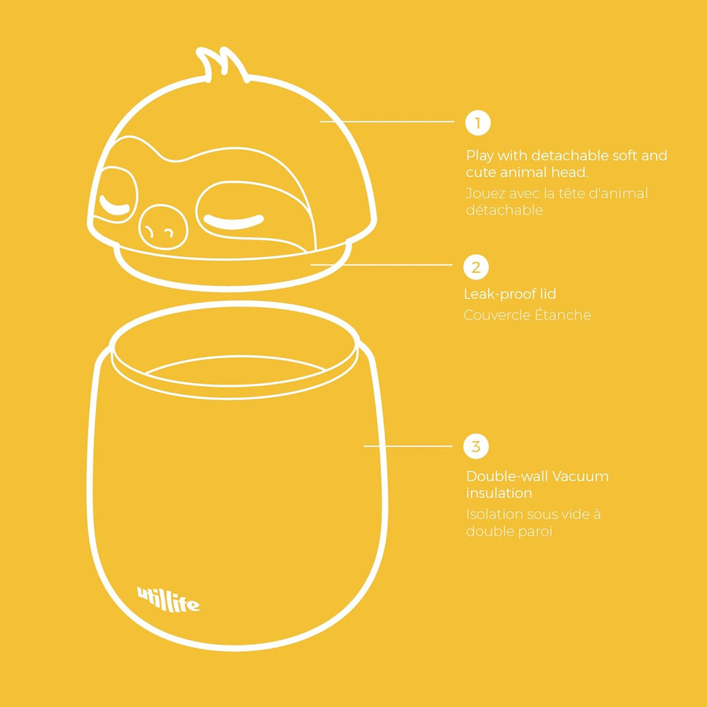 Zoofiesta Kids Insulated Food Jar - Sloth - Vacuum Thermos for Hot & Cold Meals