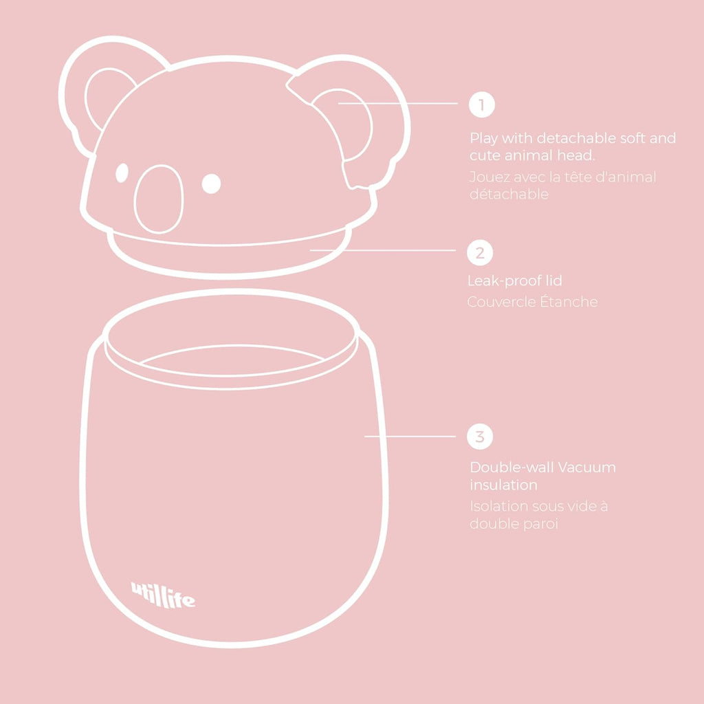 Zoofiesta Kids Insulated Food Jar - Koala - Vacuum Thermos for Hot & Cold Meals