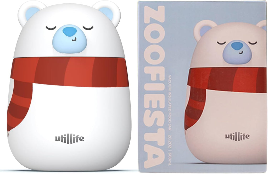 Zoofiesta Kids Insulated Food Jar - Polar Bear - Vacuum Thermos for Hot & Cold Meals