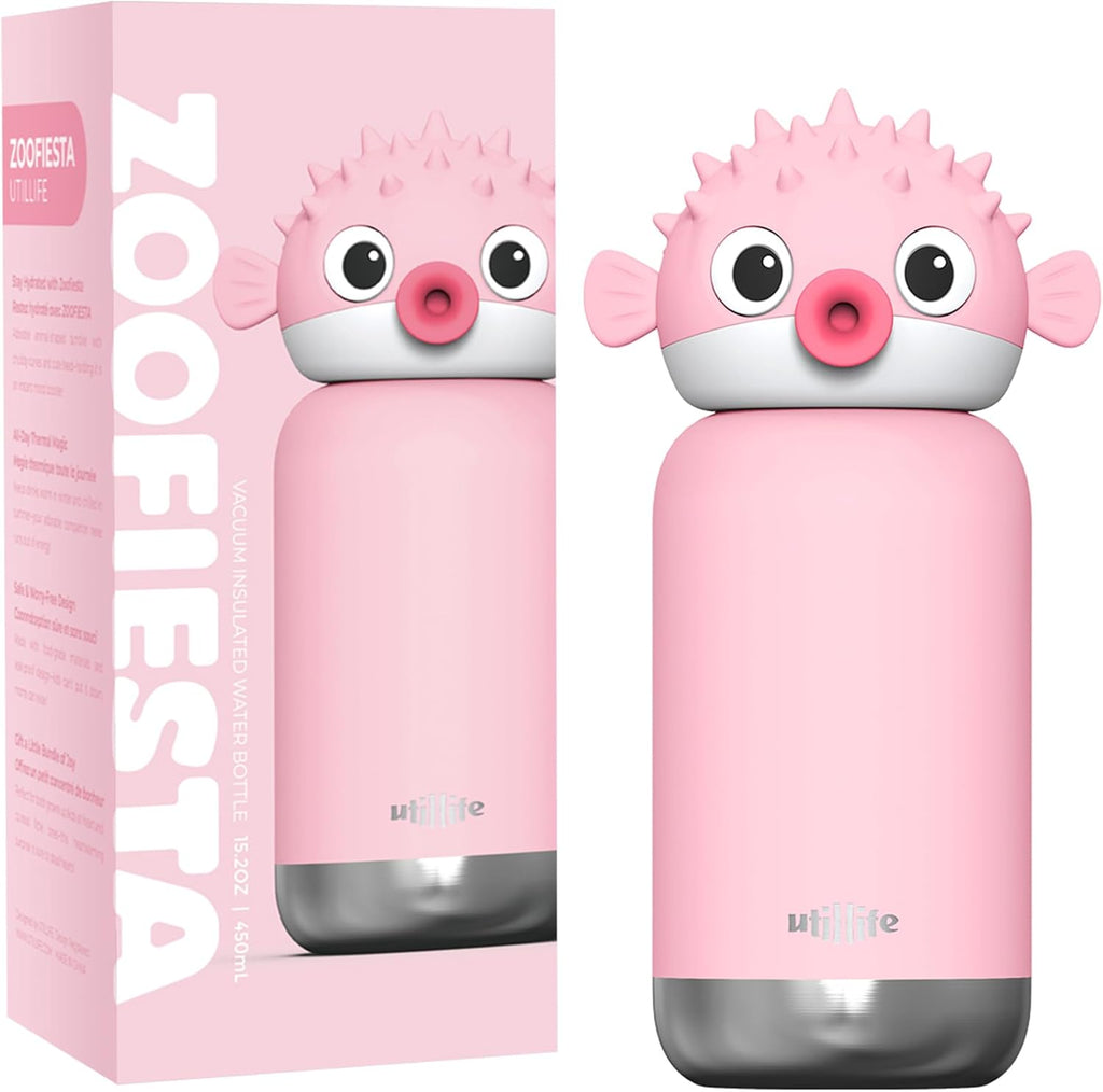 Zoofiesta Kids Insulated Water Bottle - Pufferfish Design - Leak-Proof & BPA-Free