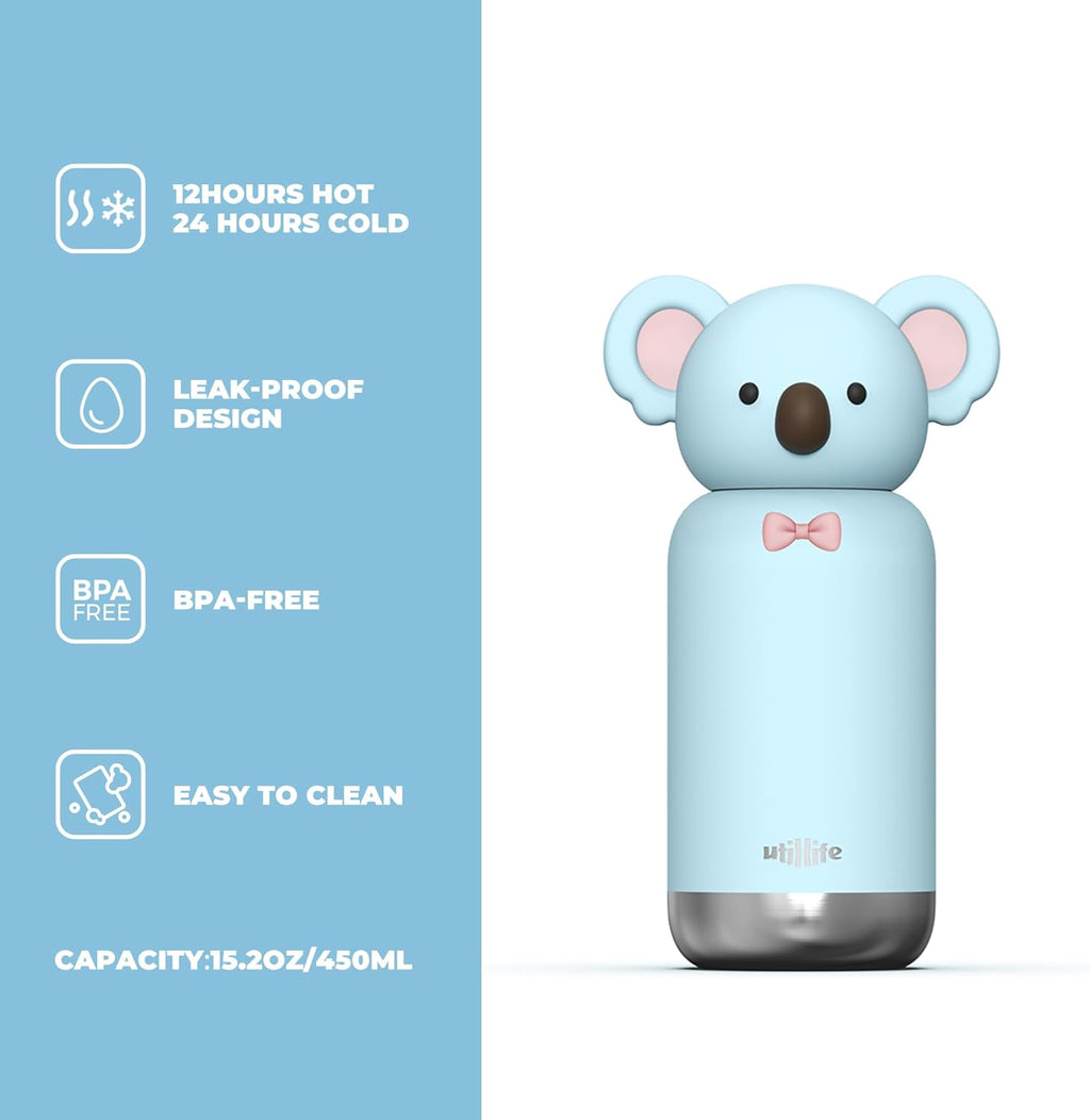 Zoofiesta Kids Insulated Water Bottle - Koala Design - Leak-Proof & BPA-Free