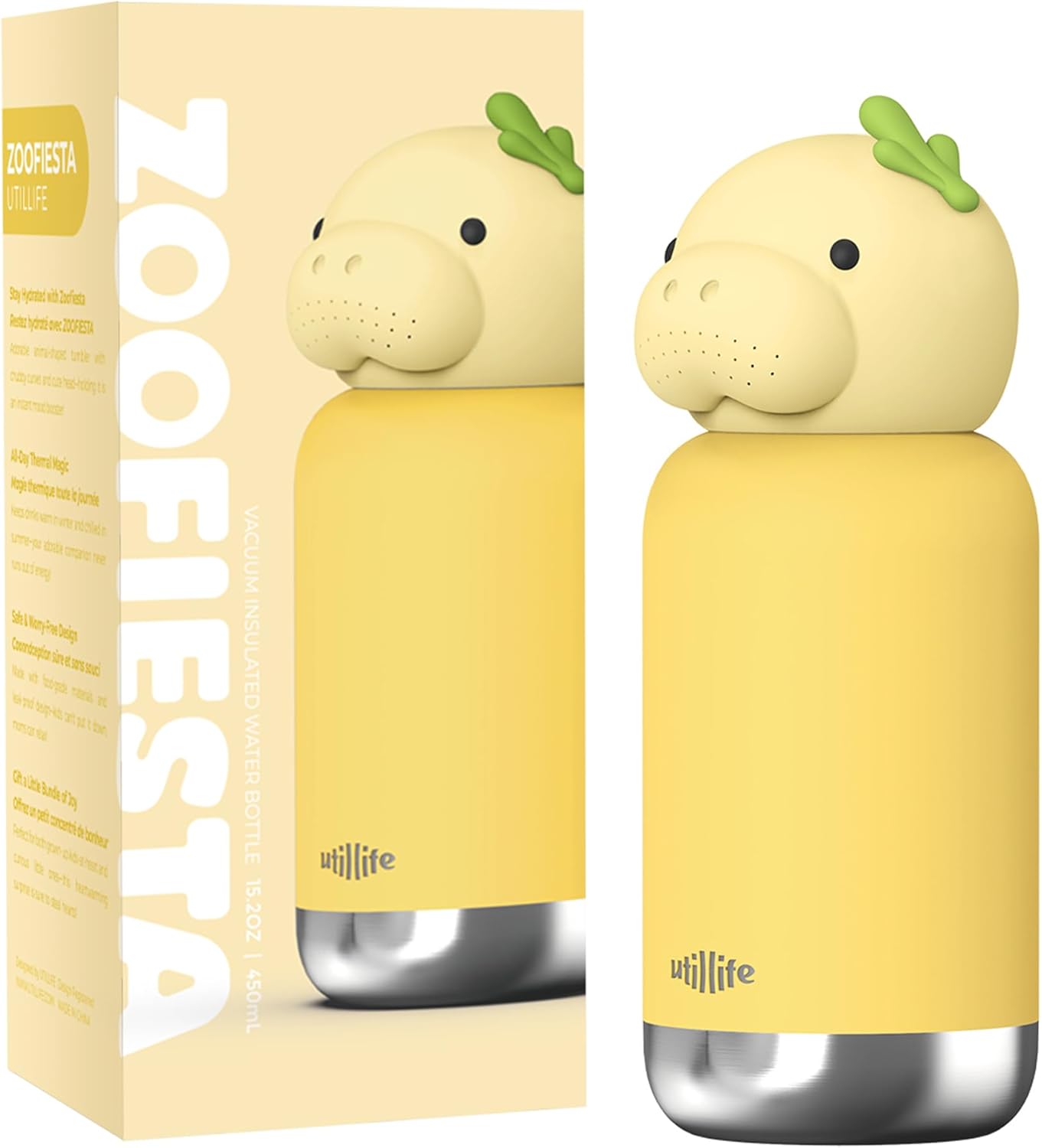 Zoofiesta Kids Insulated Water Bottle - Dugong Design - Leak-Proof & BPA-Free