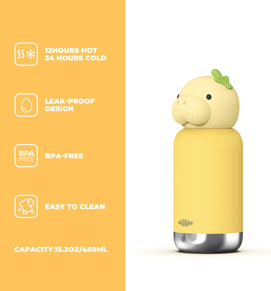 Zoofiesta Kids Insulated Water Bottle - Dugong Design - Leak-Proof & BPA-Free