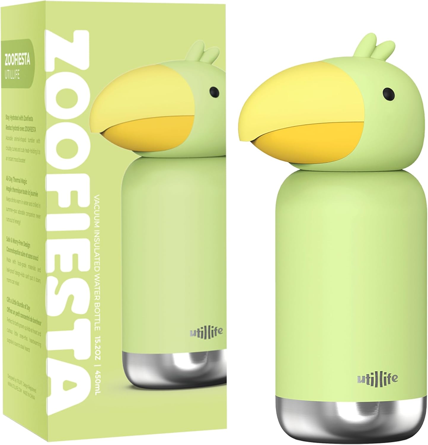 Zoofiesta Kids Insulated Water Bottle - Toucan Design - Leak-Proof & BPA-Free