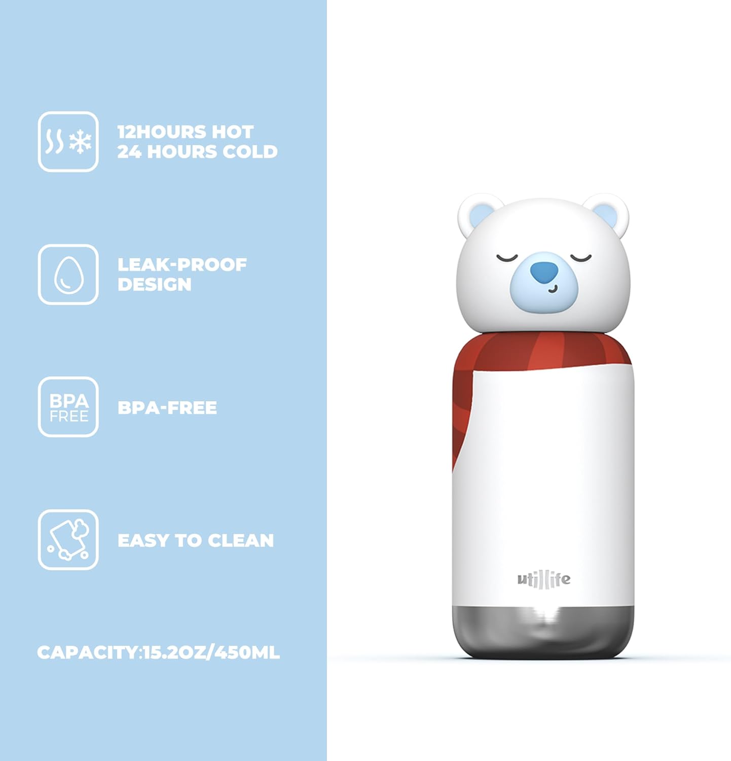 Zoofiesta Kids Insulated Water Bottle - Polar Bear Design - Leak-Proof & BPA-Free