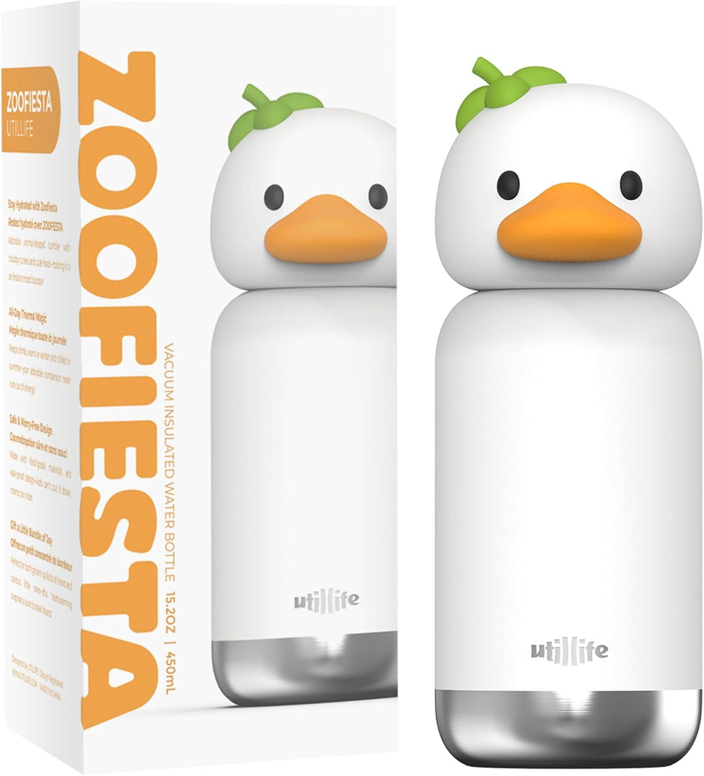 Zoofiesta Kids Insulated Water Bottle - Duck Design - Leak-Proof & BPA-Free