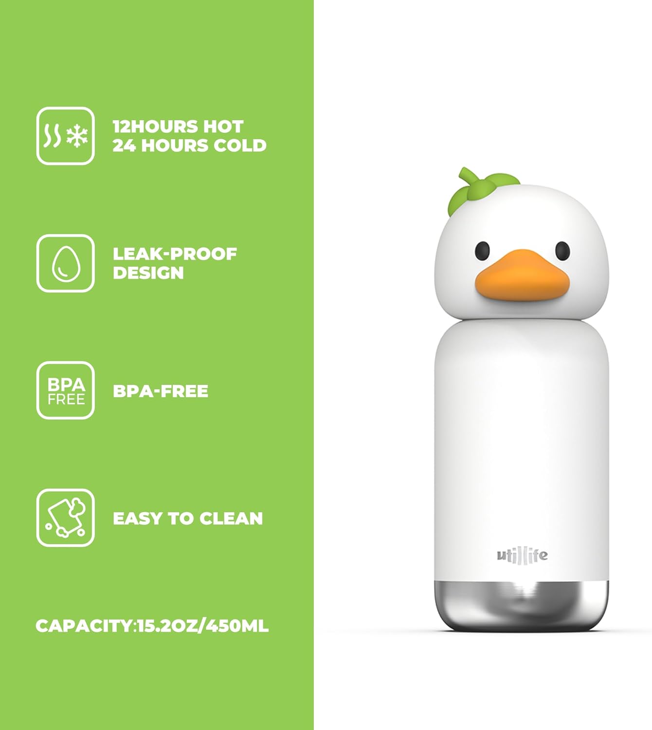 Zoofiesta Kids Insulated Water Bottle - Duck Design - Leak-Proof & BPA-Free
